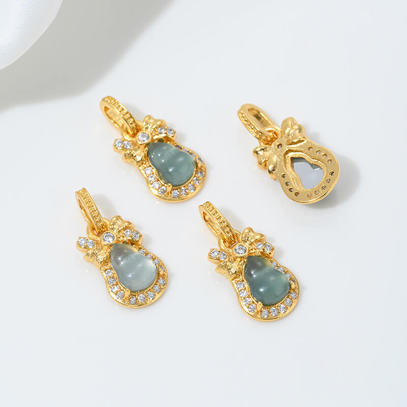 Inlaid with natural crystal aquamarine porous spacer beads jadeite water foam jade Ruyi gourd pendant