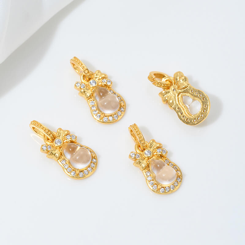 Inlaid with natural crystal aquamarine porous spacer beads jadeite water foam jade Ruyi gourd pendant