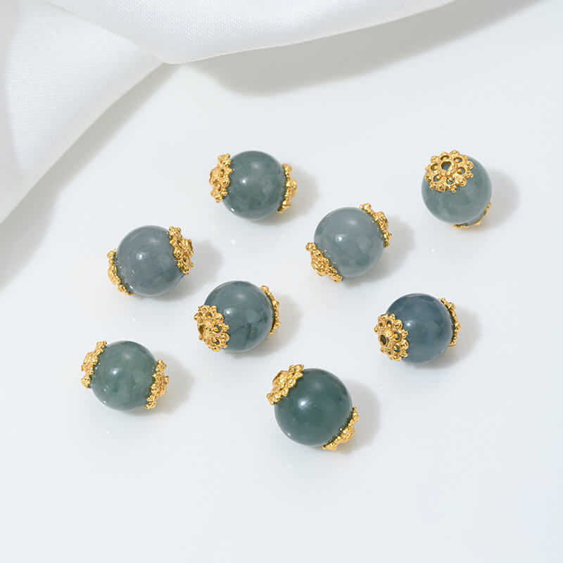 Inlaid with natural crystal aquamarine porous spacer beads jadeite water foam jade Ruyi gourd pendant