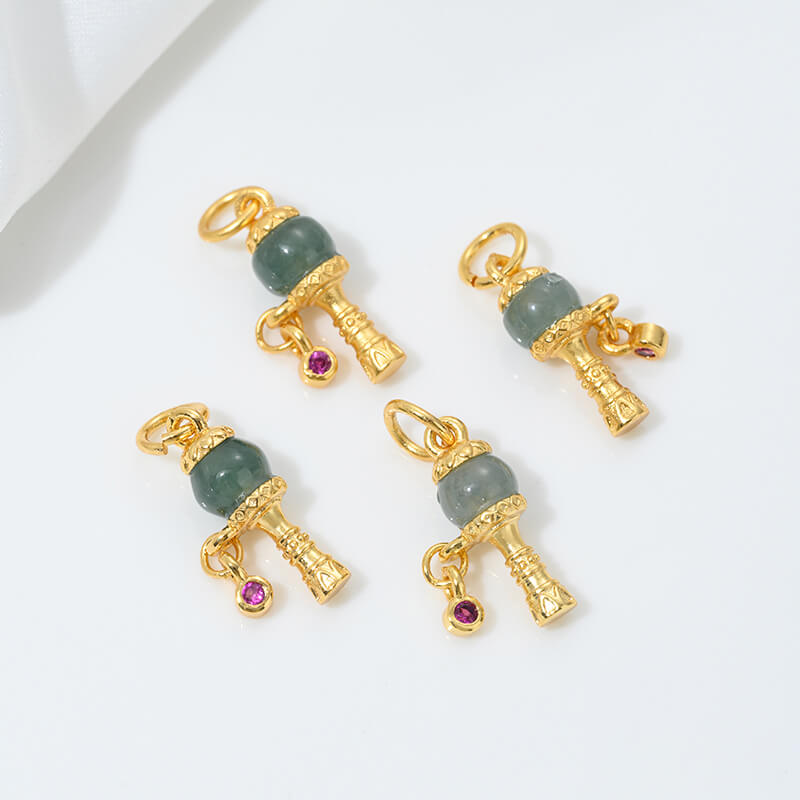 Inlaid with natural crystal aquamarine porous spacer beads jadeite water foam jade Ruyi gourd pendant