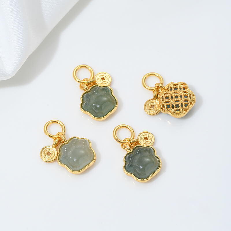 Inlaid with natural crystal aquamarine porous spacer beads jadeite water foam jade Ruyi gourd pendant