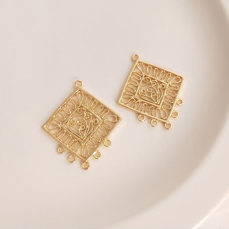 Hollow lace geometric heart-shaped diamond multi-ring tassel earrings