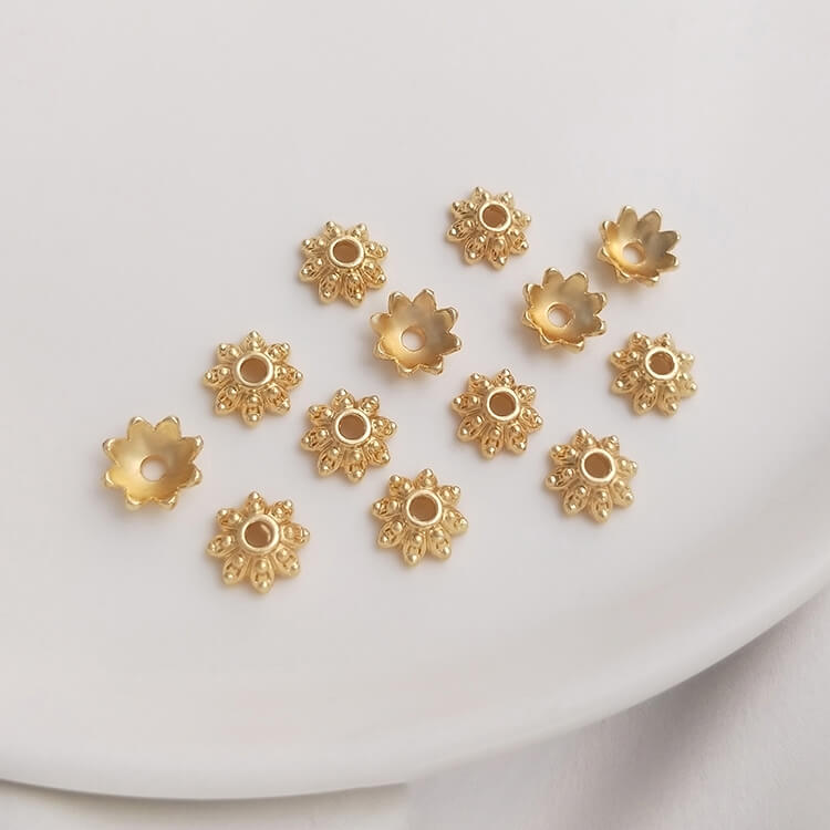 14K gold-plated daisy rose flower cap bead holder