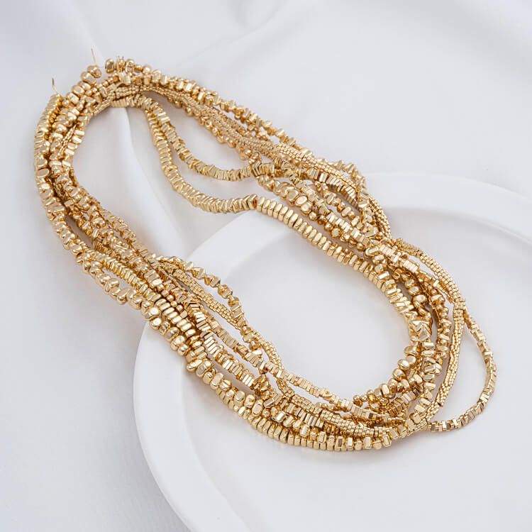 Gold-plated cut-corner square beads, triangle spacers, special-shaped stone spacers, plum blossom necklace