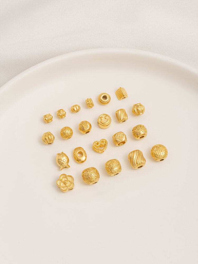 Gold Pumpkin Beads Lantern Beads Fu Zi Hui Pattern Transfer Beads Small Fish Peach Blossom Through Hole Beads