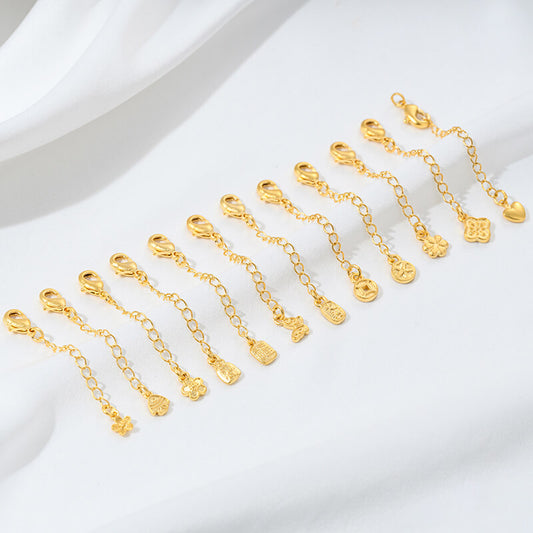 Gold tail chain with lobster clasp and peach blossom, cherry blossom and plum blossom
