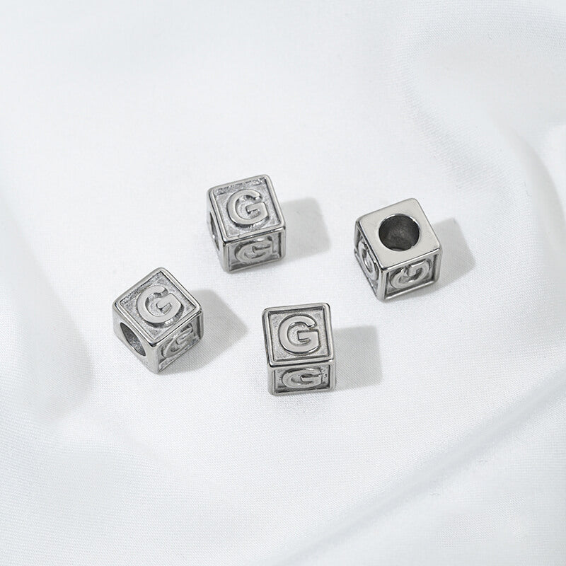 Titanium steel color 26 letters square through-hole relief spacer beads