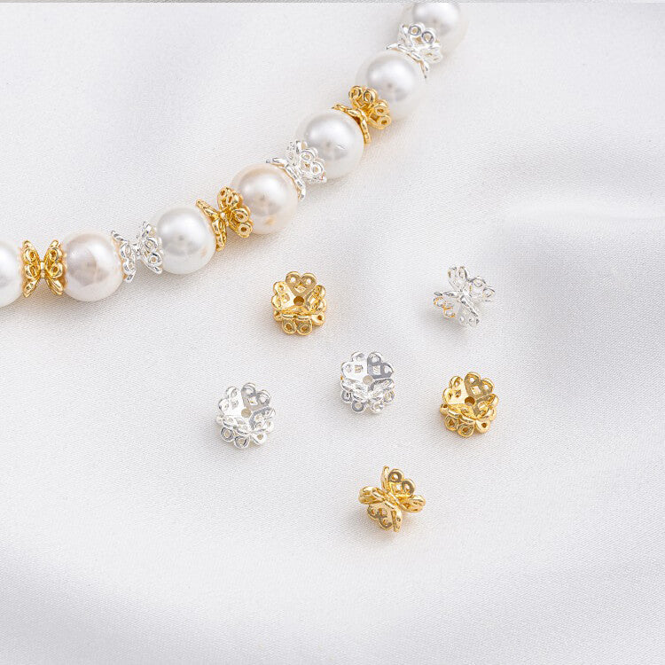 Hollow flower-shaped double-sided torus 14k gold and silver