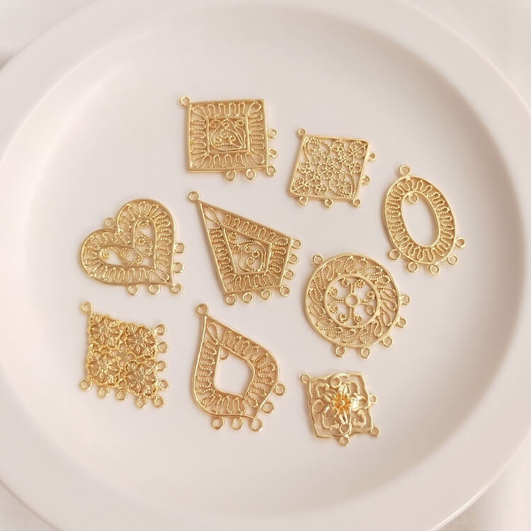 Hollow lace geometric heart-shaped diamond multi-ring tassel earrings