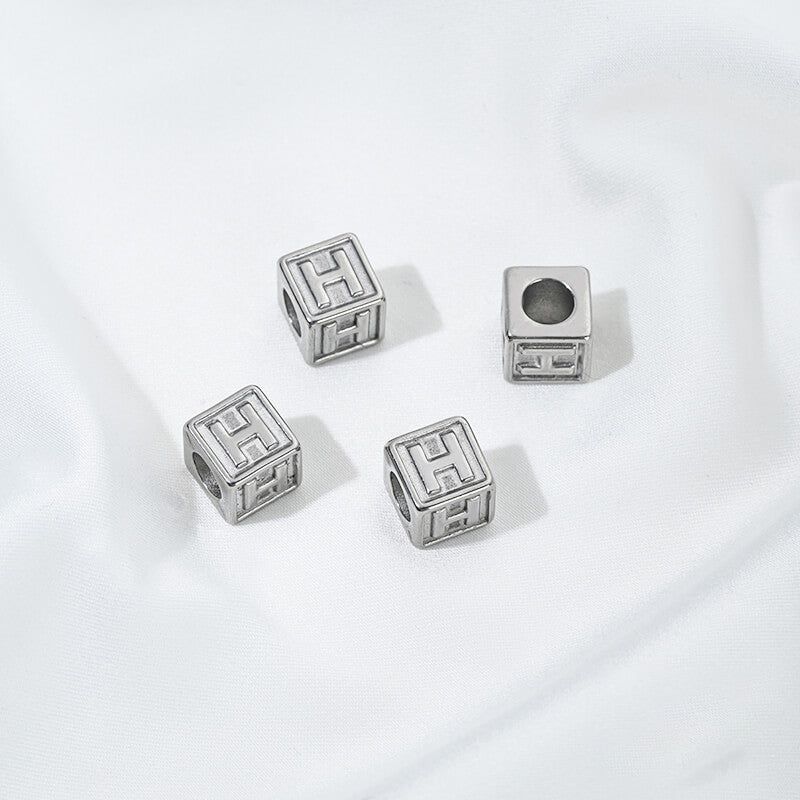 Titanium steel color 26 letters square through-hole relief spacer beads