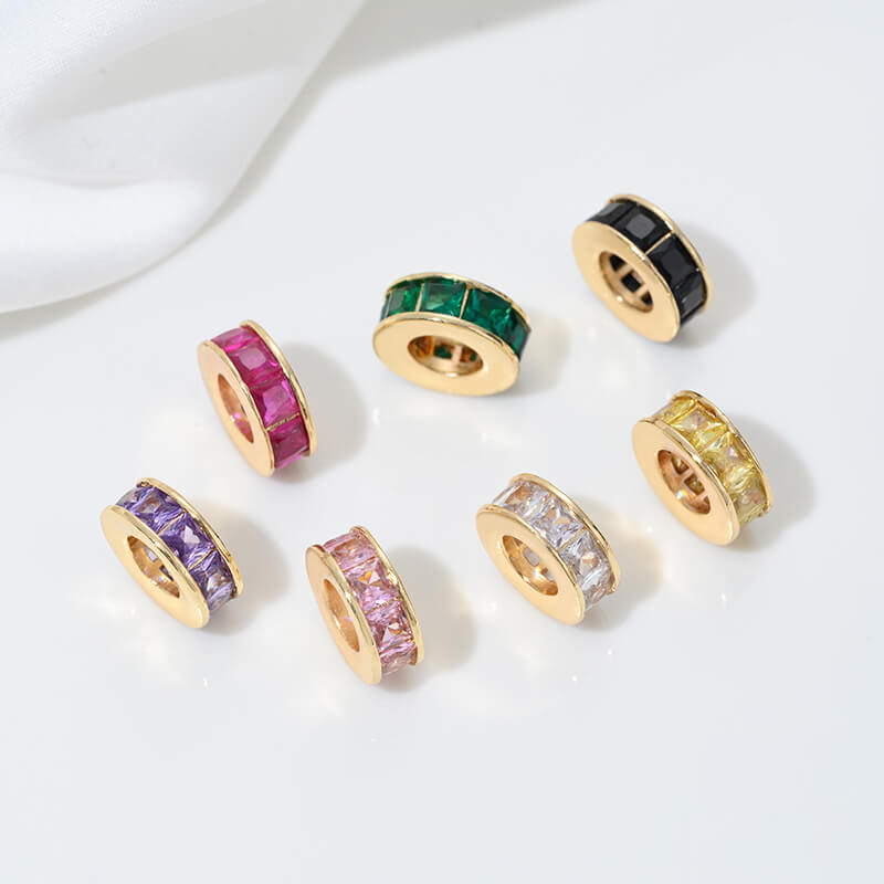 Inlaid with colored zircon wheel bead spacer with large hole spacer