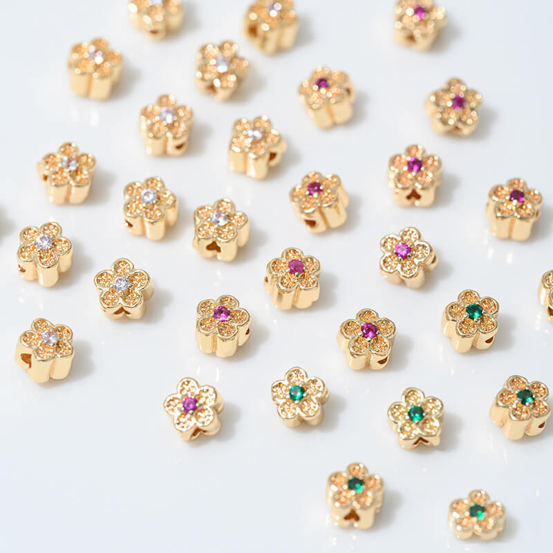 Inlaid with colorful zirconium peach blossom spacer beads