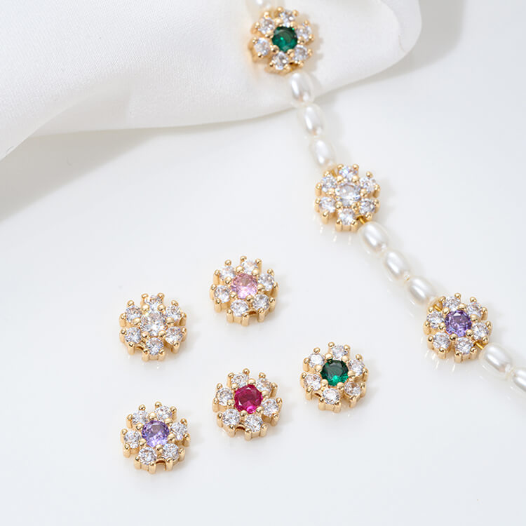 Inlaid with colorful zirconium small flowers, peach blossoms and plum blossoms spacer beads Z427