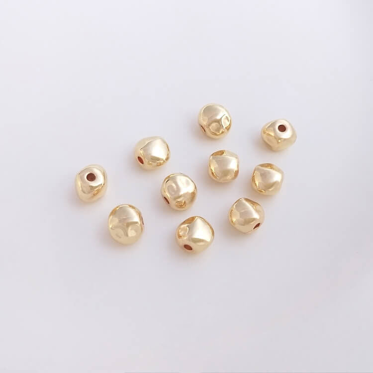 Special-shaped triangular small gold spacer beads, irregular round loose beads 10 pieces