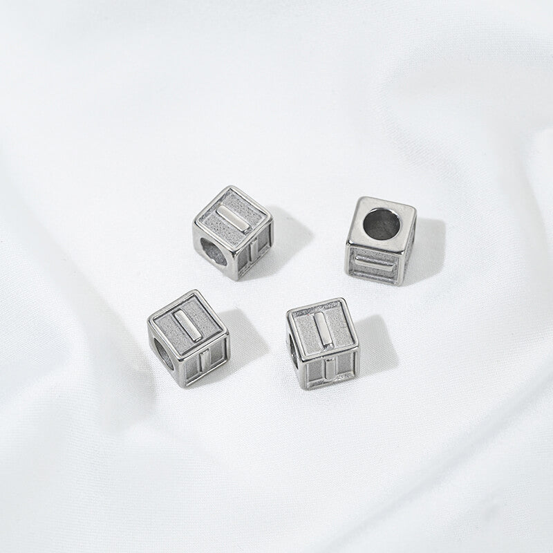 Titanium steel color 26 letters square through-hole relief spacer beads