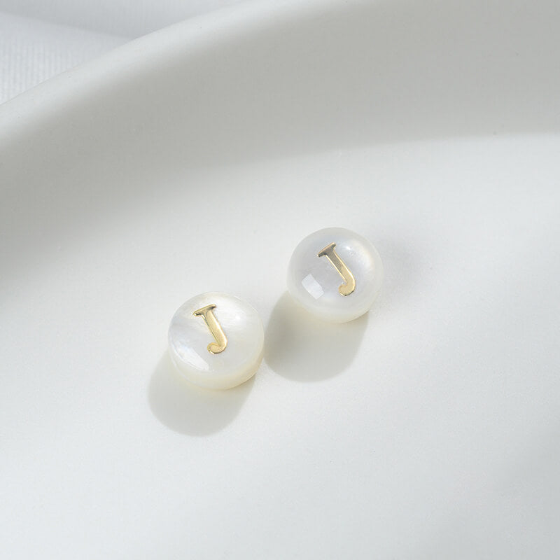 Small size natural white butterfly shell double-sided metal 26 letter spacer beads