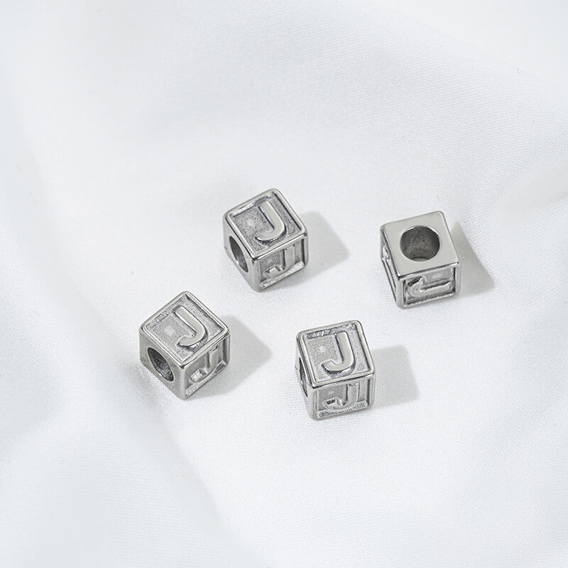 Titanium steel color 26 letters square through-hole relief spacer beads
