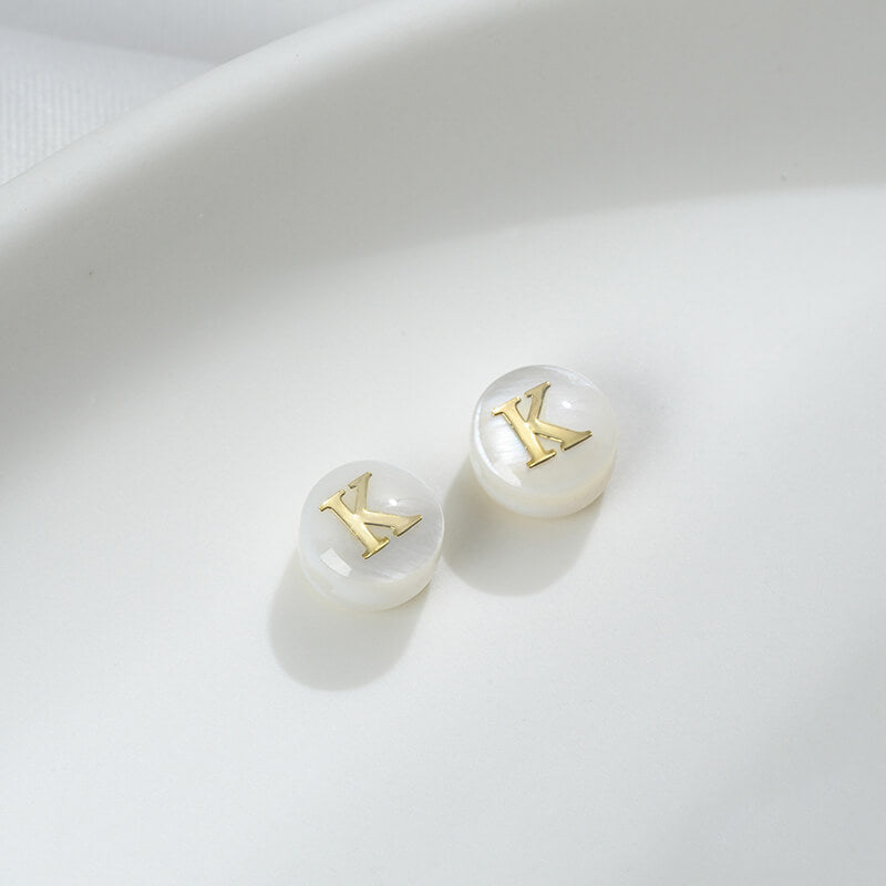 Small size natural white butterfly shell double-sided metal 26 letter spacer beads