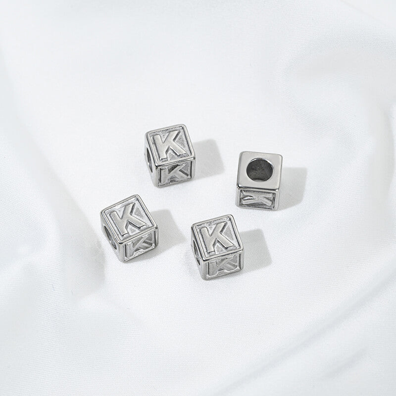 Titanium steel color 26 letters square through-hole relief spacer beads