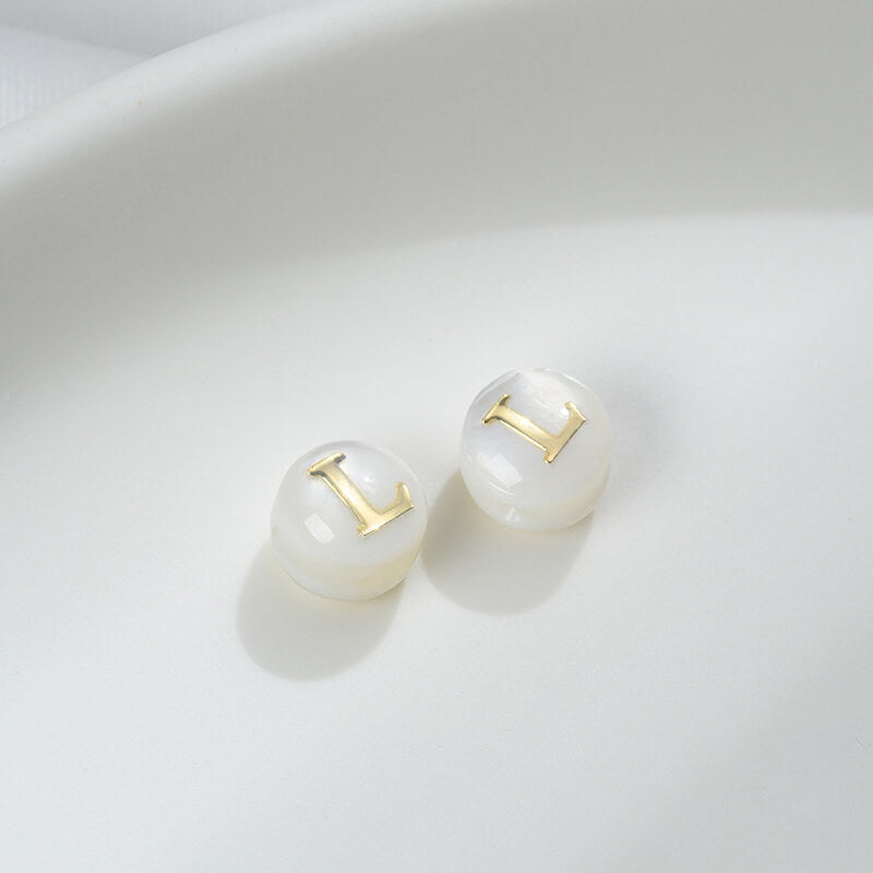 Small size natural white butterfly shell double-sided metal 26 letter spacer beads