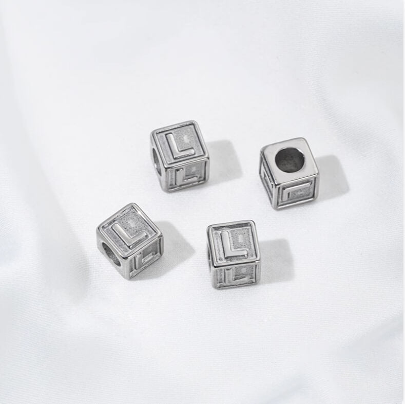 Titanium steel color 26 letters square through-hole relief spacer beads