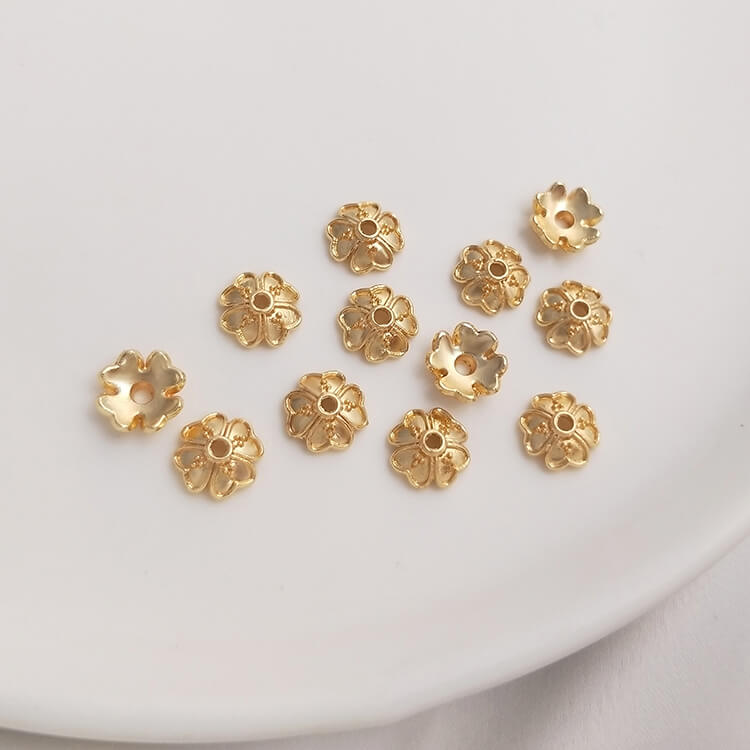14K gold-plated daisy rose flower cap bead holder