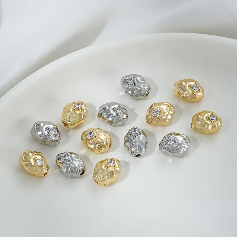 14K gold-plated zircon-inlaid concave-convex shaped oval meteorite spacer beads