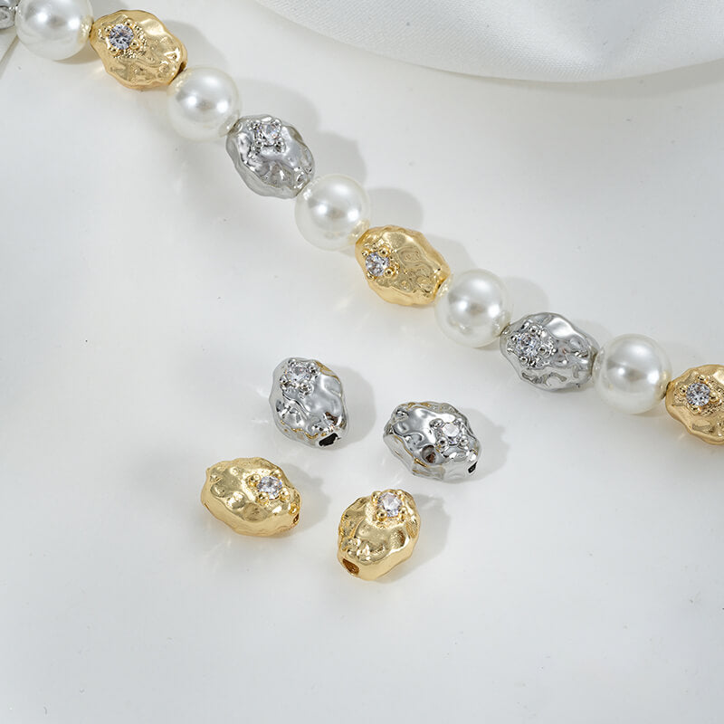 14K gold-plated zircon-inlaid concave-convex shaped oval meteorite spacer beads