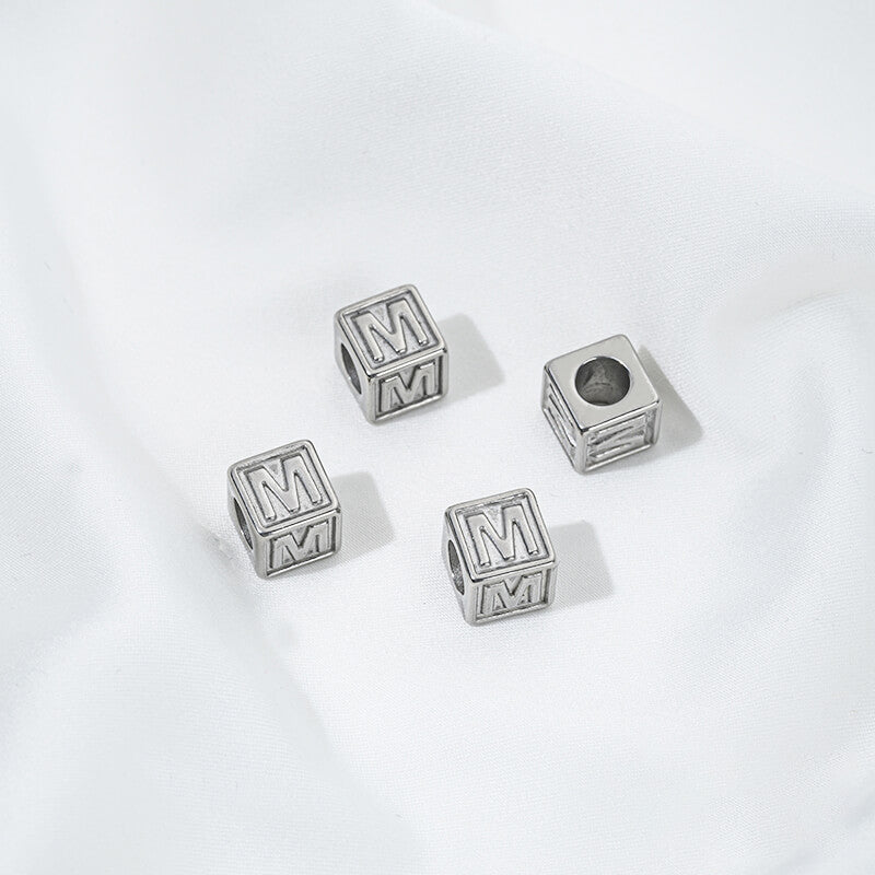 Titanium steel color 26 letters square through-hole relief spacer beads