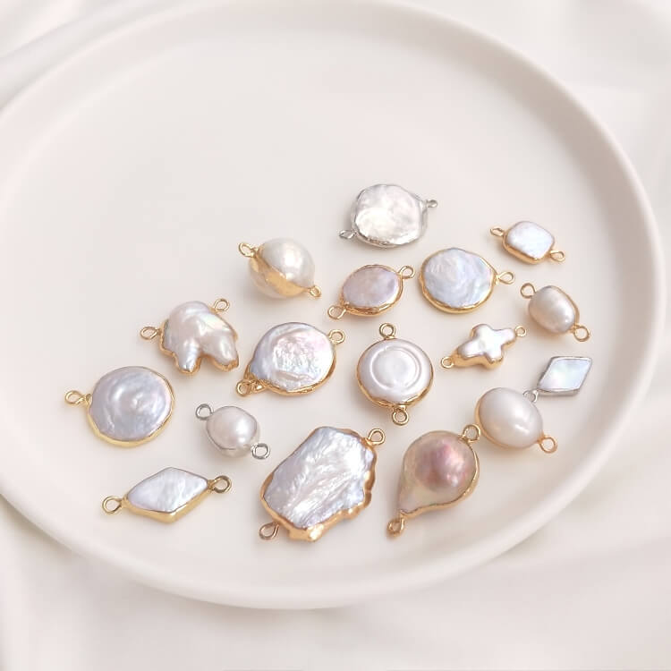 Natural Baroque Diamond-Shaped Freshwater Pearl Single-Hole Pendant with White K Edge | 10×17mm DIY Jewelry Making Charm(1 piece