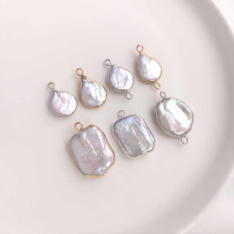 Natural Baroque Square Teardrop Freshwater Pearl Single-Hole Pendant with White K Plated Edge | 12×17mm DIY Jewelry Making Charm(1 piece)