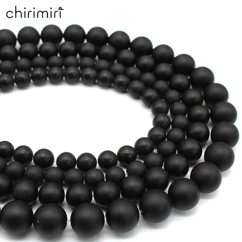 Natural stone frosted matte black agate loose crystal beads