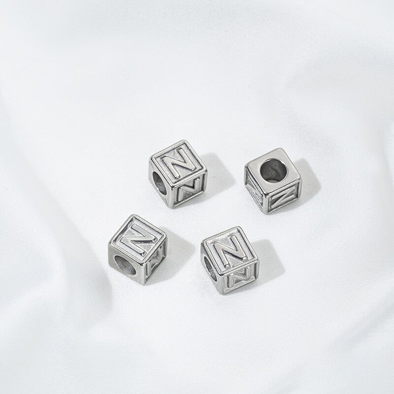 Titanium steel color 26 letters square through-hole relief spacer beads