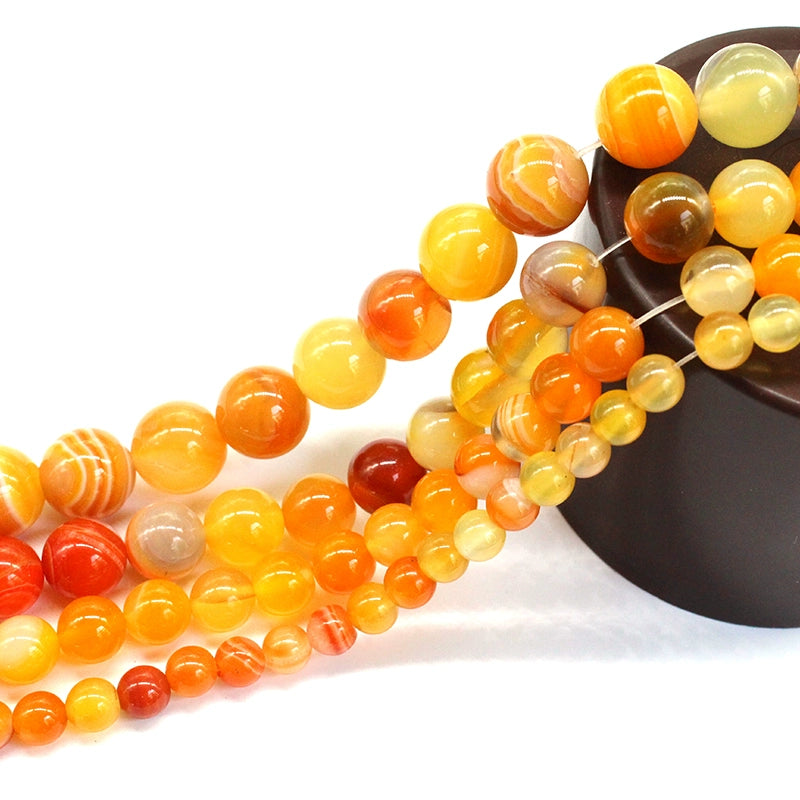 Orange-red line agate loose beads DIY hand-woven crystal