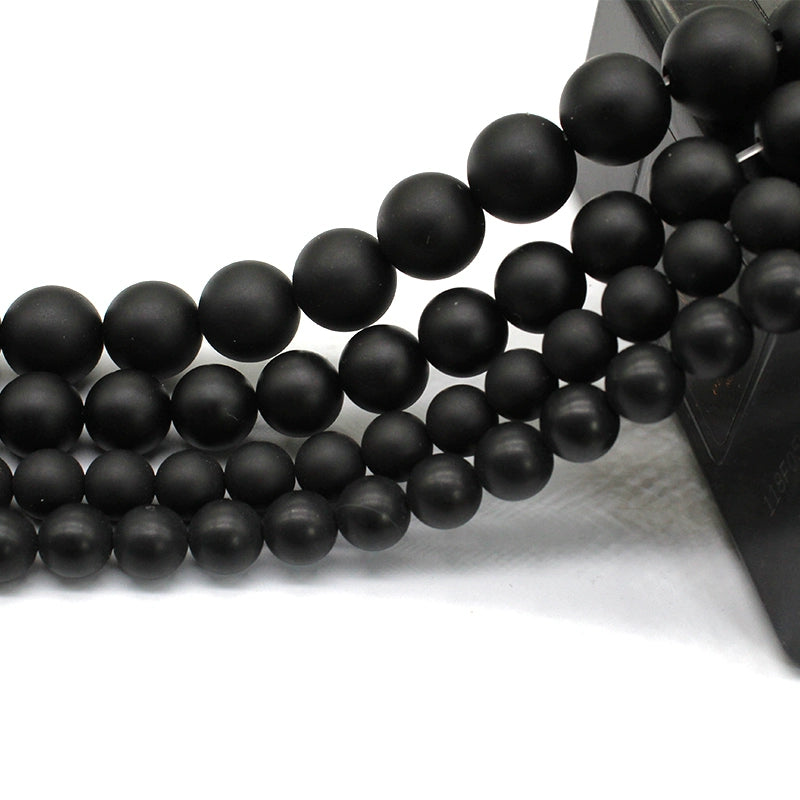 Natural stone frosted matte black agate loose crystal beads