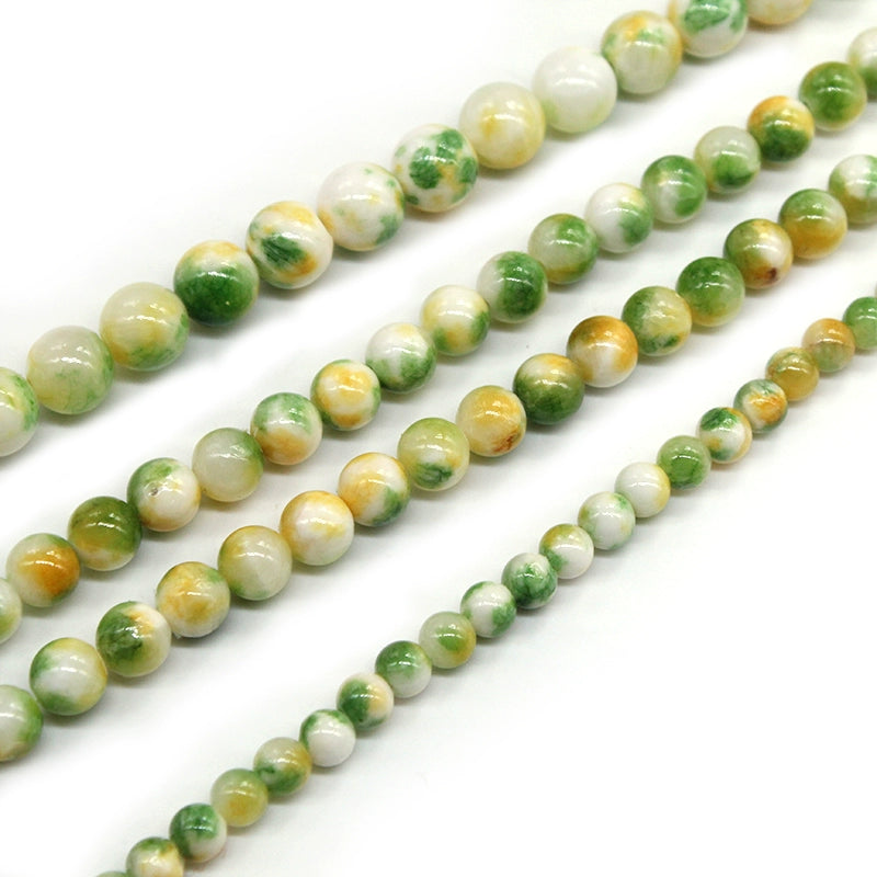 Green, yellow and white Persian jade loose beads DIY hand-woven material