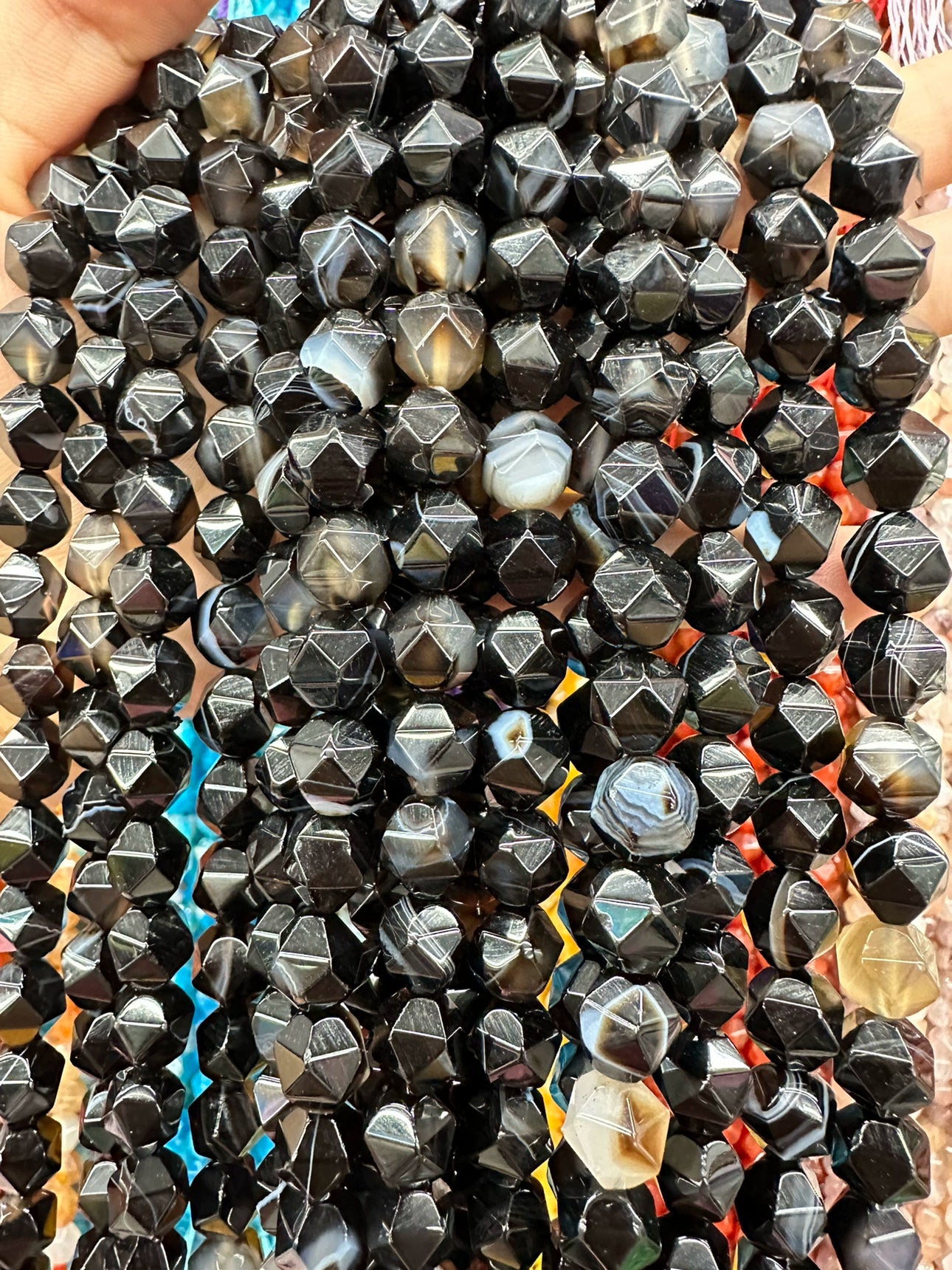 Black line agate loose beads DIY handmade crystal