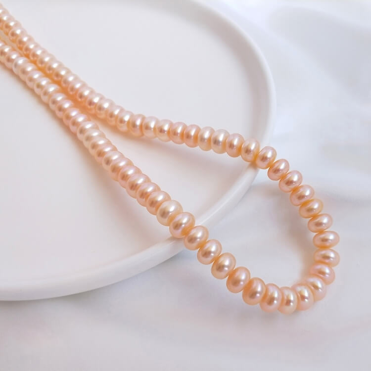 Natural freshwater pearl oblate abacus beads long chain