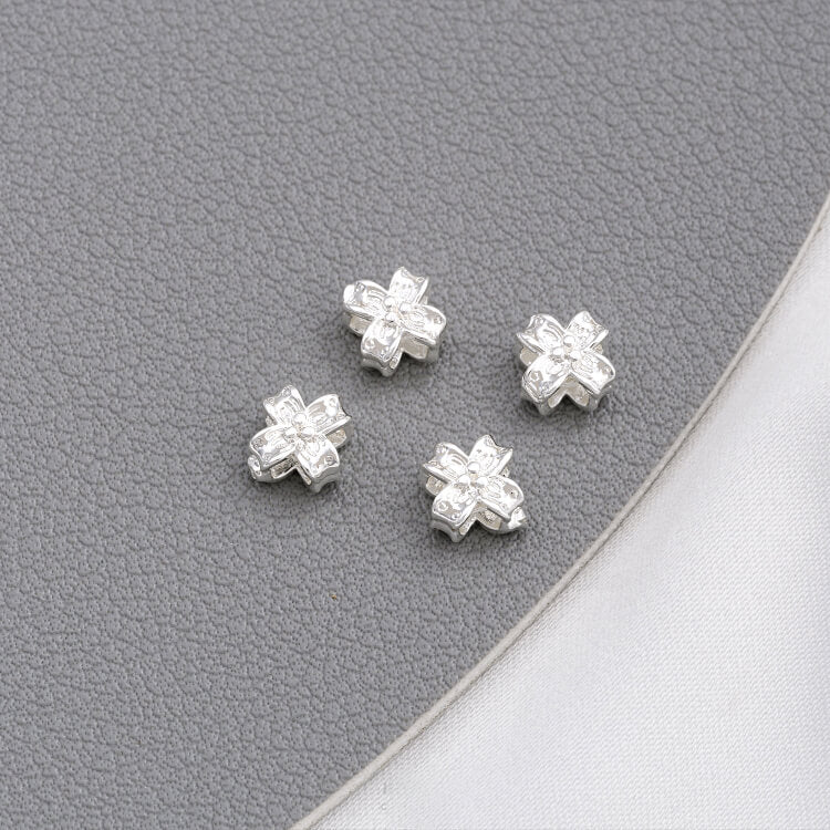 Copper-clad 925 thick silver four-leaf clover large hole flower-shaped spacer beads