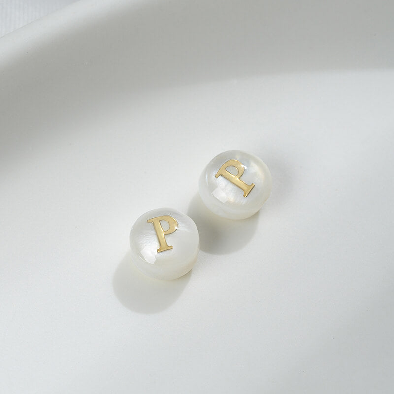 Small size natural white butterfly shell double-sided metal 26 letter spacer beads
