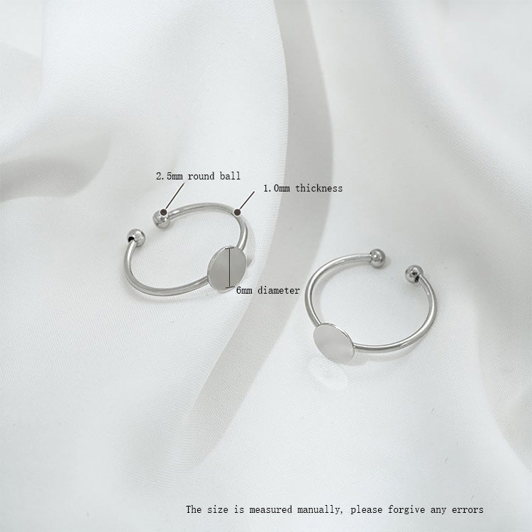 Ring flat holder, half hole bead pin, 6mm & 8mm, open ring