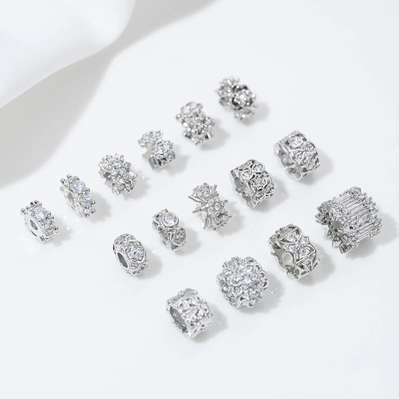 Platinum inlaid zircon snowflake spacer beads