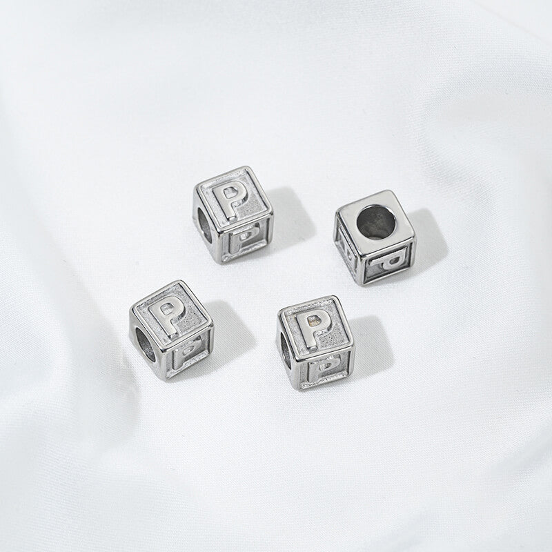 Titanium steel color 26 letters square through-hole relief spacer beads