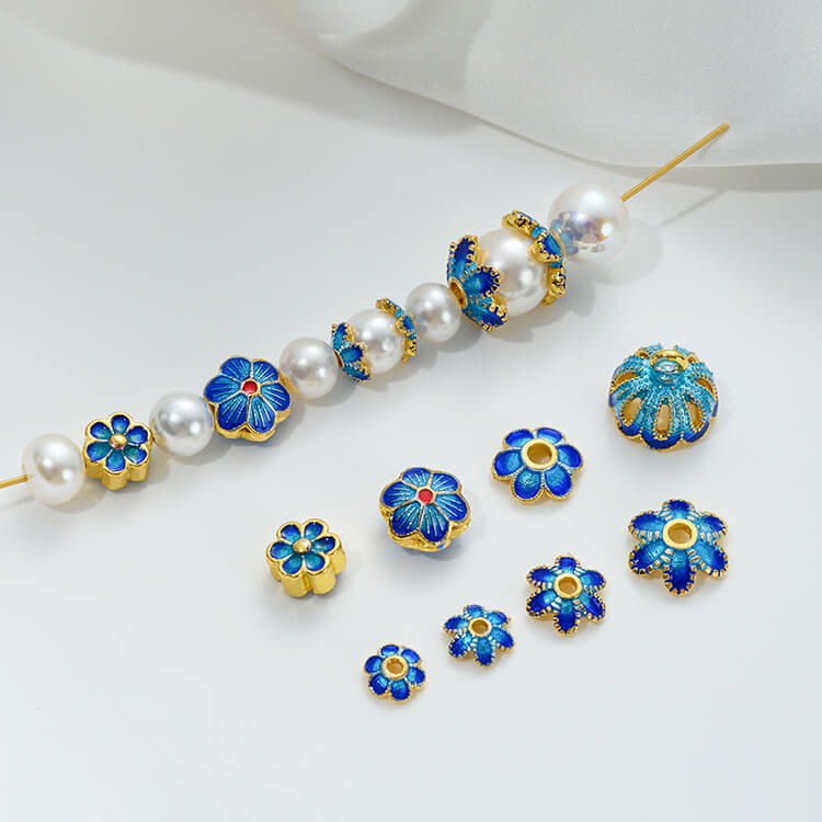 Pure copper plated gold-plated blue cloisonne flower tray with dripping oil small flower spacer beads