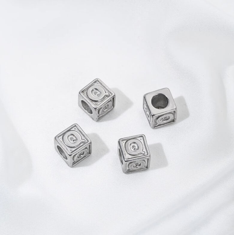 Titanium steel color 26 letters square through-hole relief spacer beads