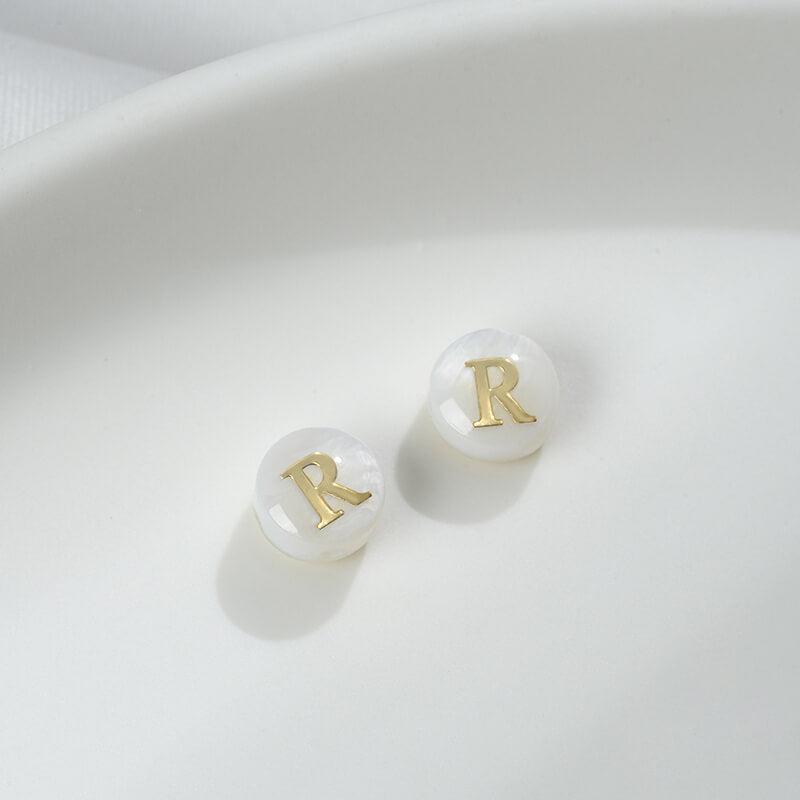 Small size natural white butterfly shell double-sided metal 26 letter spacer beads