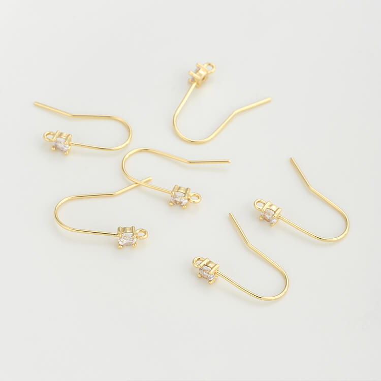 Copper-clad 14K real gold zircon ear hook DIY accessories