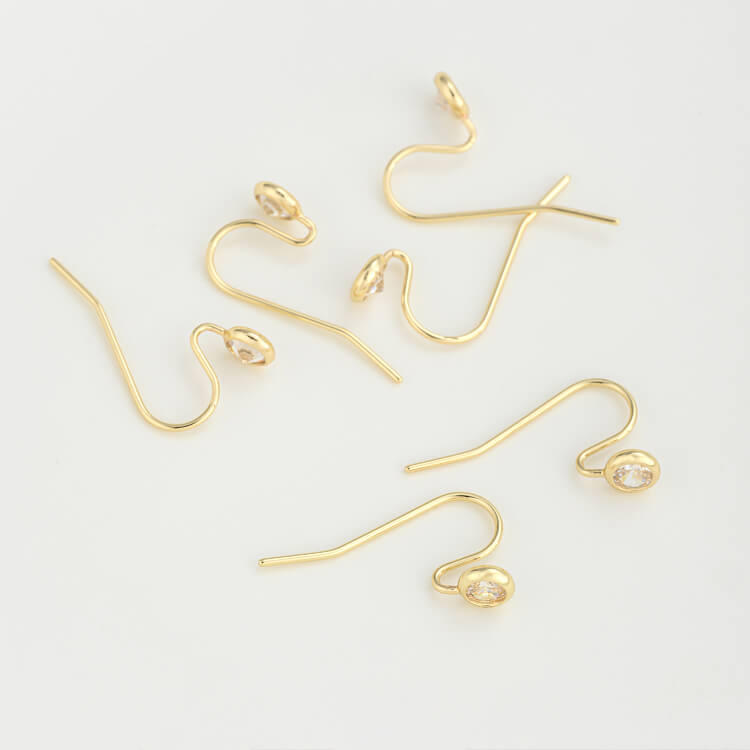 Copper-clad 14K real gold zircon ear hook DIY accessories