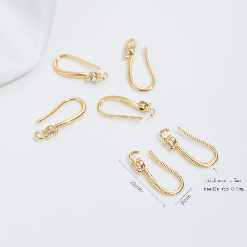 Teardrop-shaped simple ear hooks with diamonds copper-clad 14K real gold