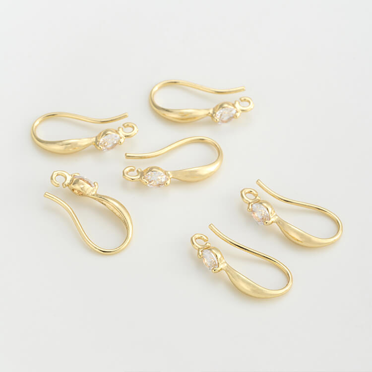 Copper-clad 14K real gold zircon ear hook DIY accessories